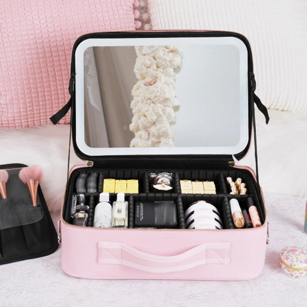 Makeup Case LED Mirror & Multiple Compartments
