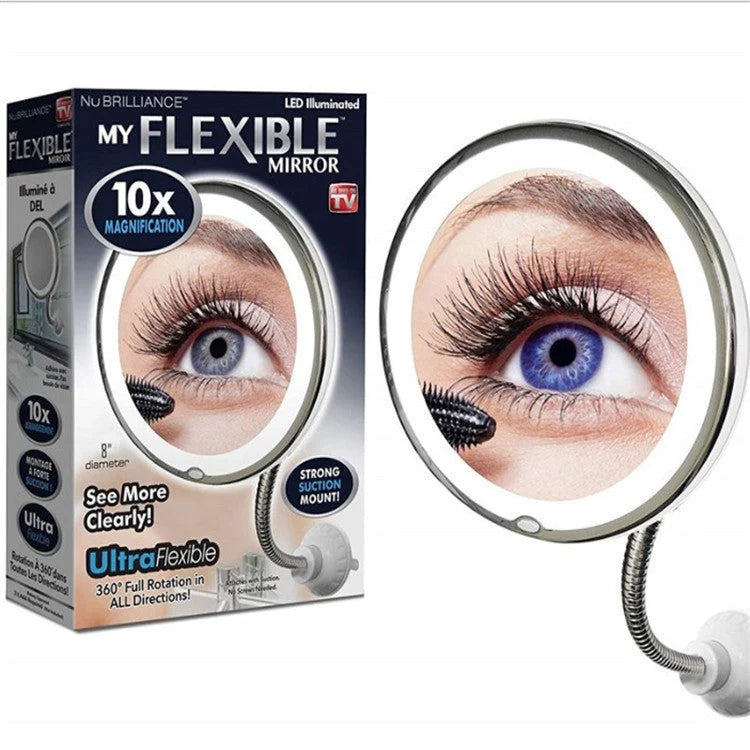 Makeup Mirror Wall-Mounted 10x Magnification LED 360° Folding