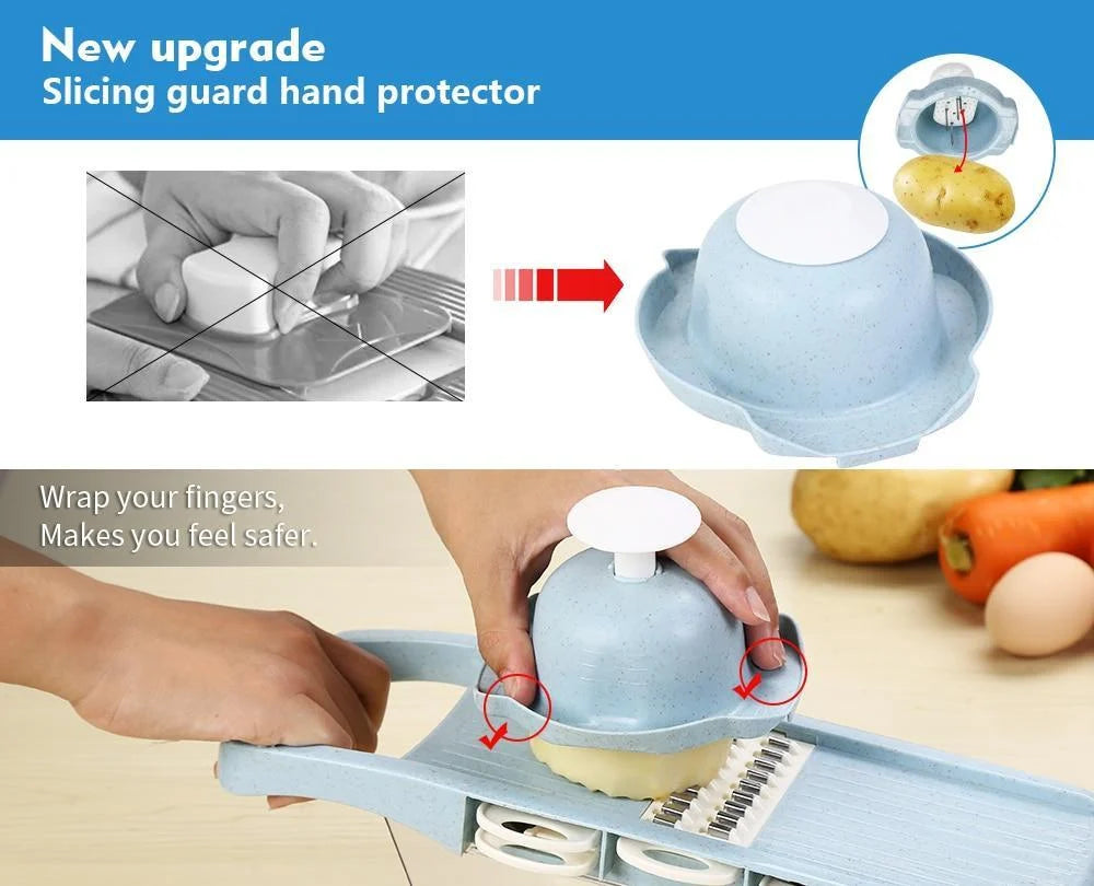 Mandoline Slicer 6 Interchangeable Stainless Steel Blades & Hand Guard