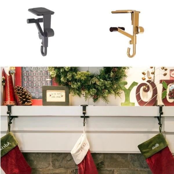 Mantel Stocking Hanger Cantilever Grip & Dual Hooks Adjustable Fit
