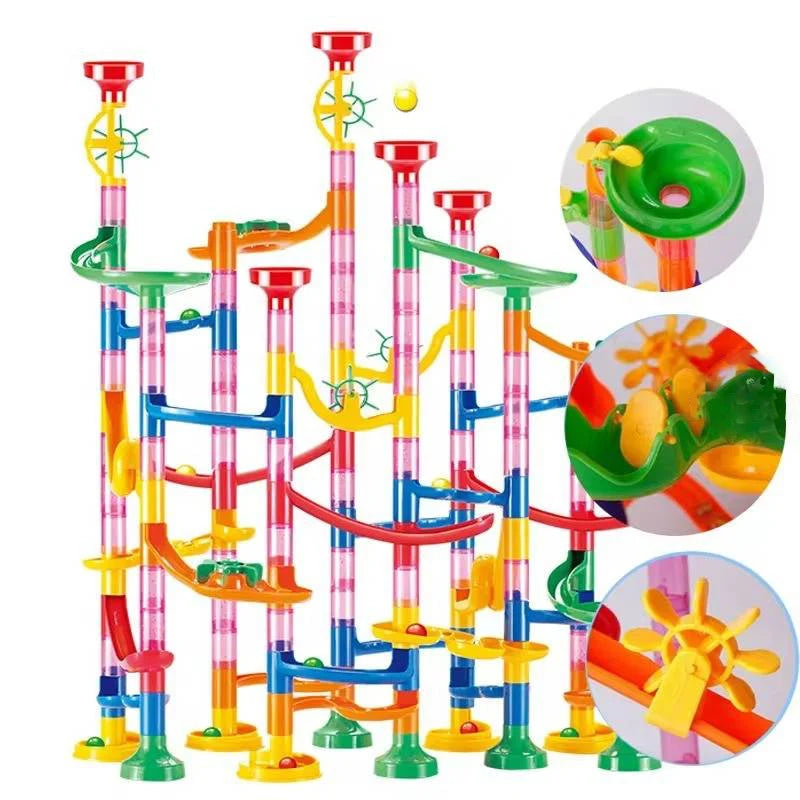 Marble Run Set 133-Piece Tool-Free Snap Assembly Press-Button Release