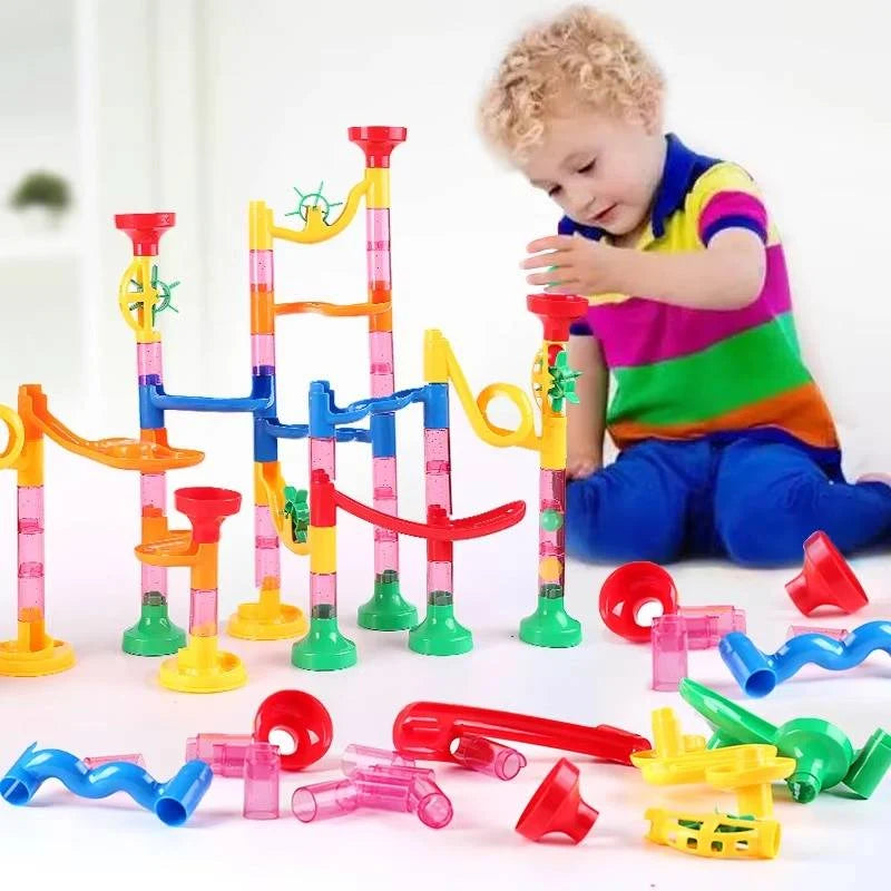Marble Run Set 133-Piece Tool-Free Snap Assembly Press-Button Release