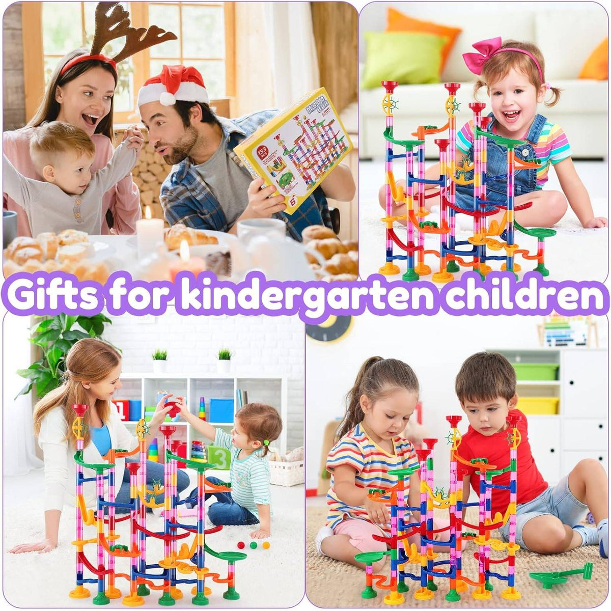 Marble Run Set 133-Piece Tool-Free Snap Assembly Press-Button Release