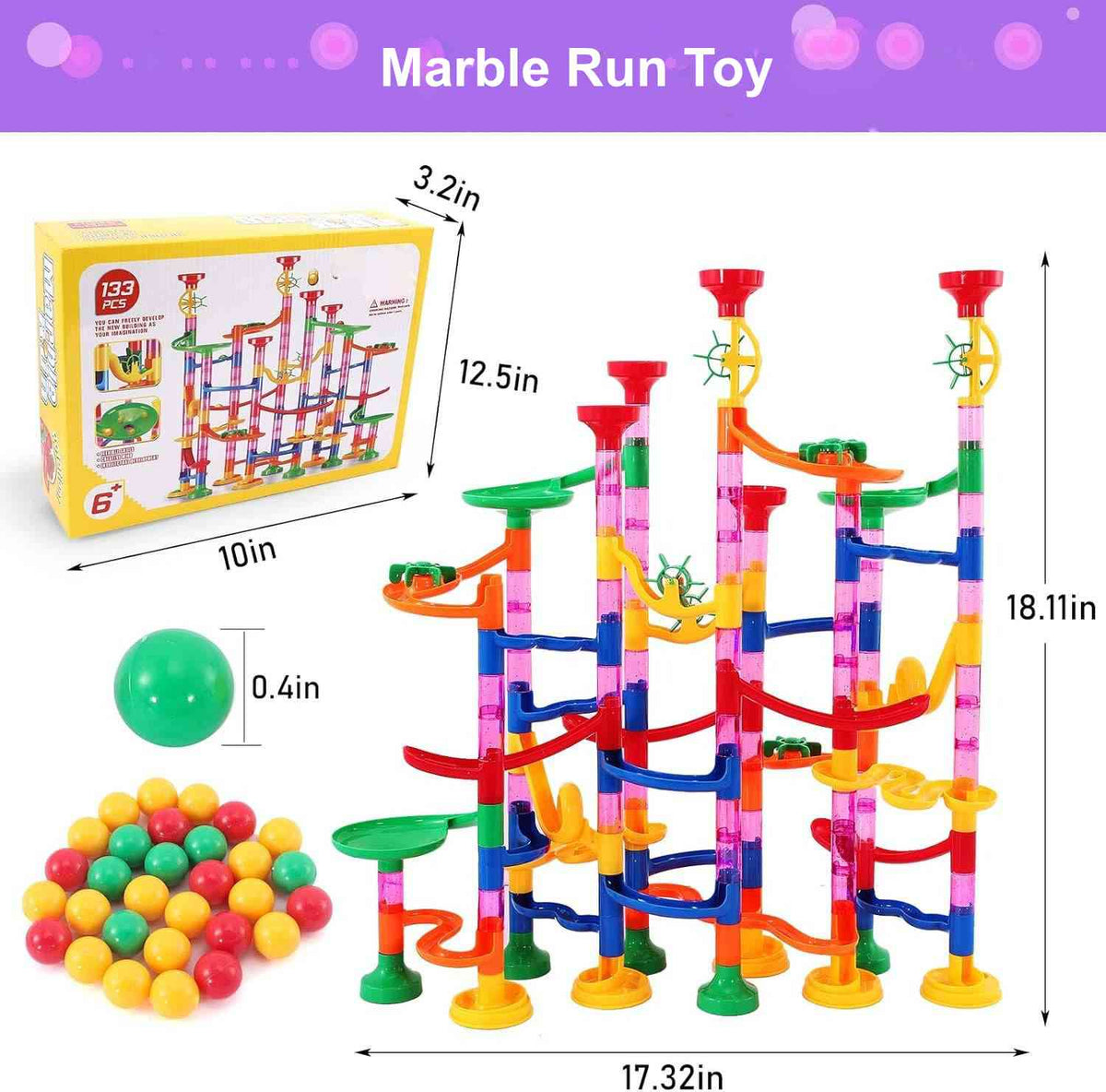Marble Run Set 133-Piece Tool-Free Snap Assembly Press-Button Release
