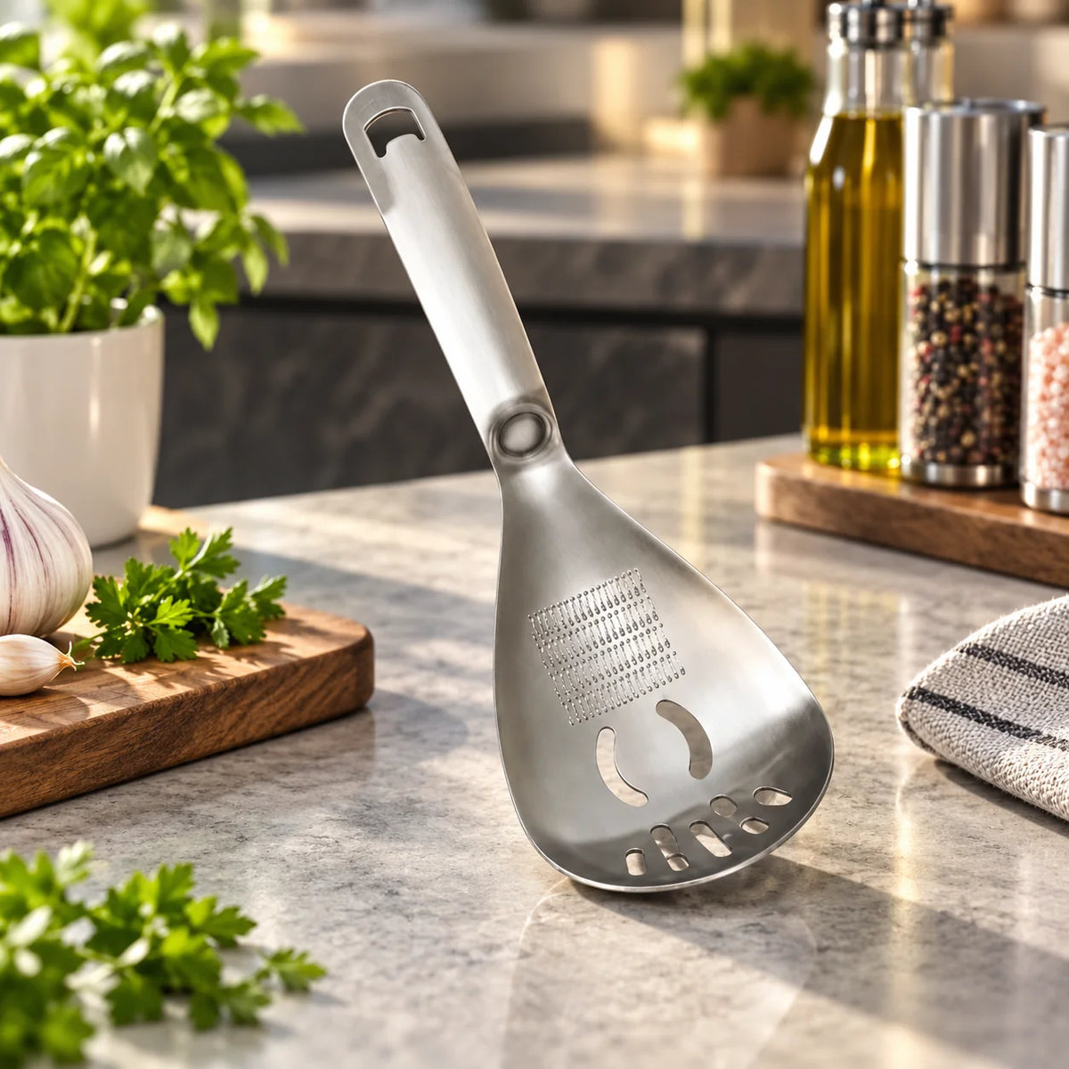 Masher & Strainer Spoon Multipurpose Stainless Steel Dishwasher-Safe