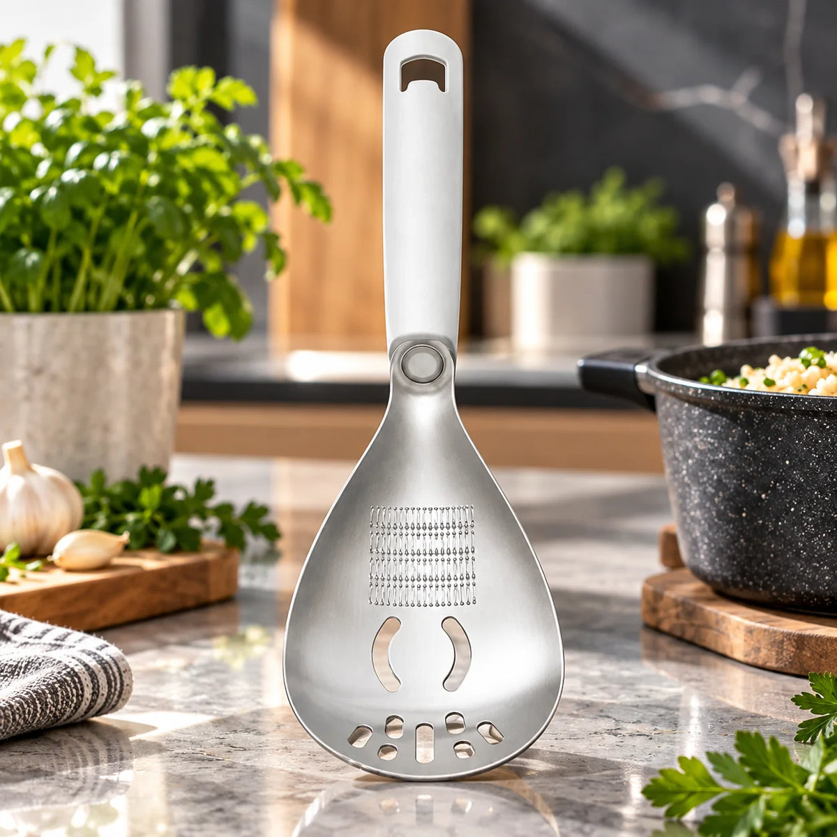Masher & Strainer Spoon Multipurpose Stainless Steel Dishwasher-Safe