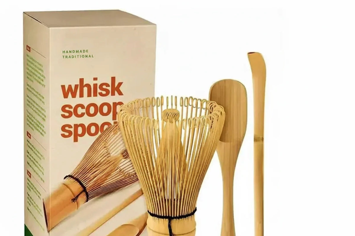 Matcha Tea Set Bamboo Whisk & Glazed Ceramic Bowl