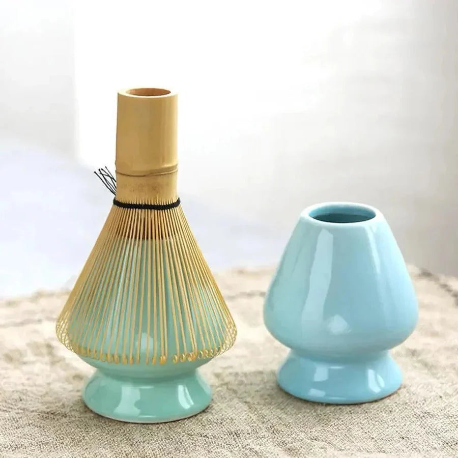 Matcha Tea Set Bamboo Whisk & Glazed Ceramic Bowl