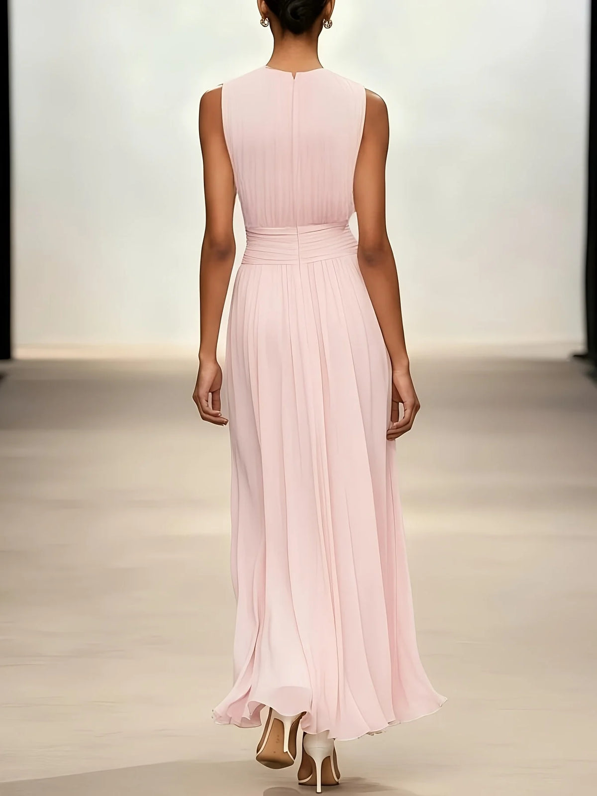 Maxi Dress Sleeveless Pleated Ruched Waist