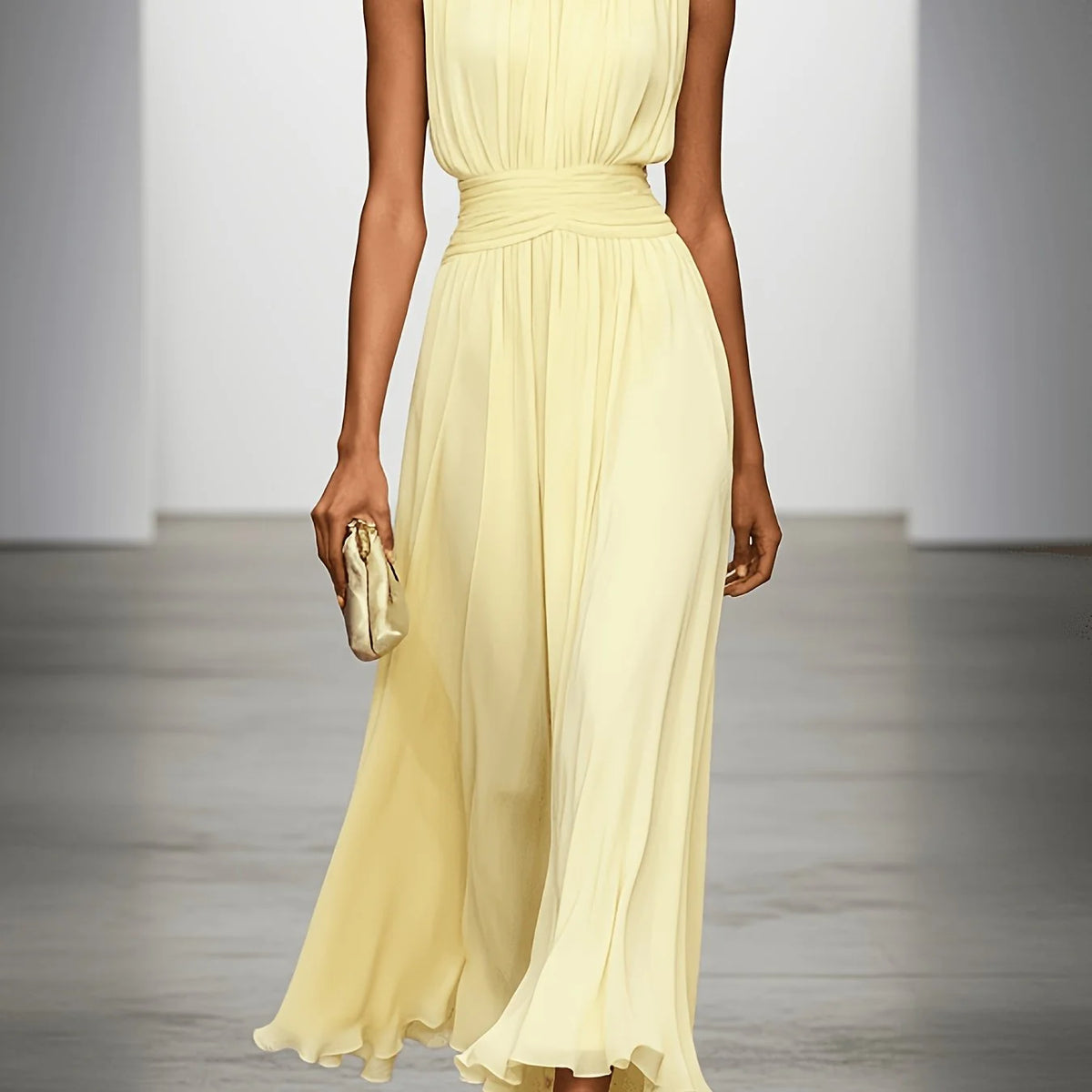 Maxi Dress Sleeveless Pleated Ruched Waist