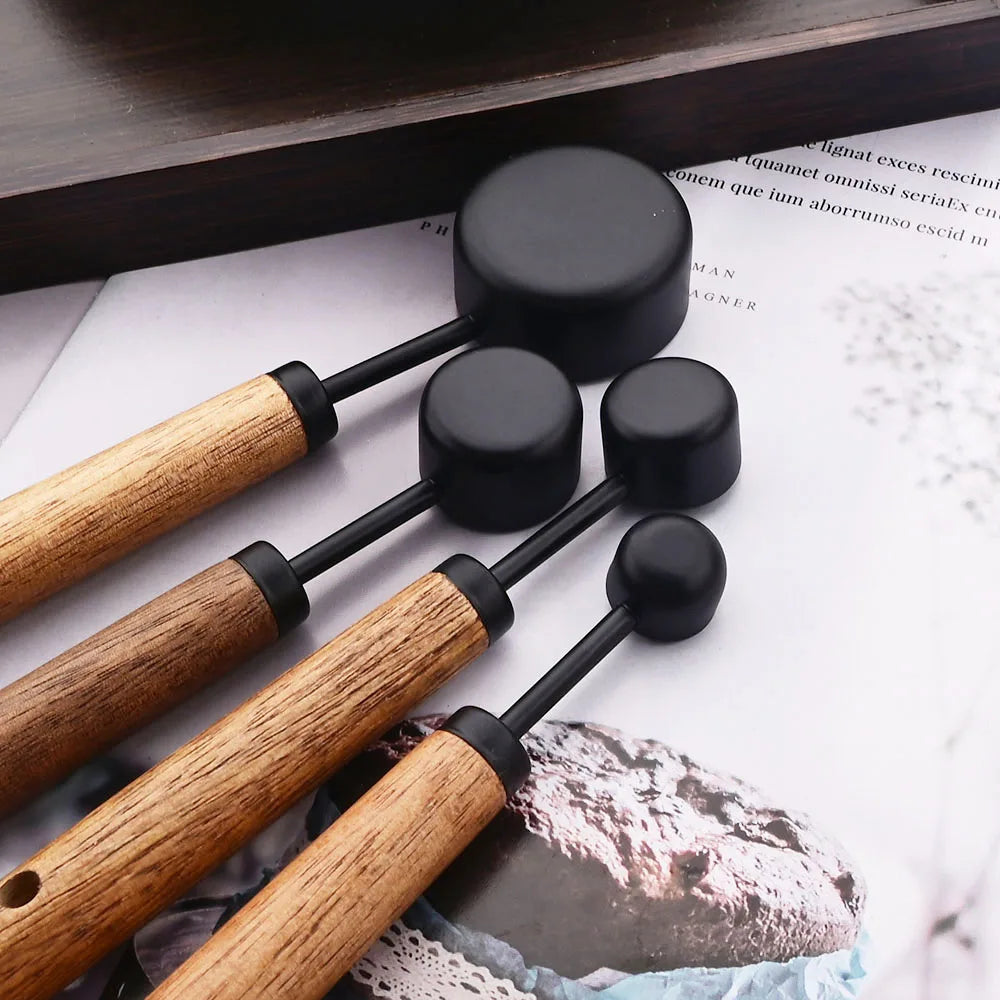 Measuring Cups & Spoons Engraved Stainless Steel Wood Handles