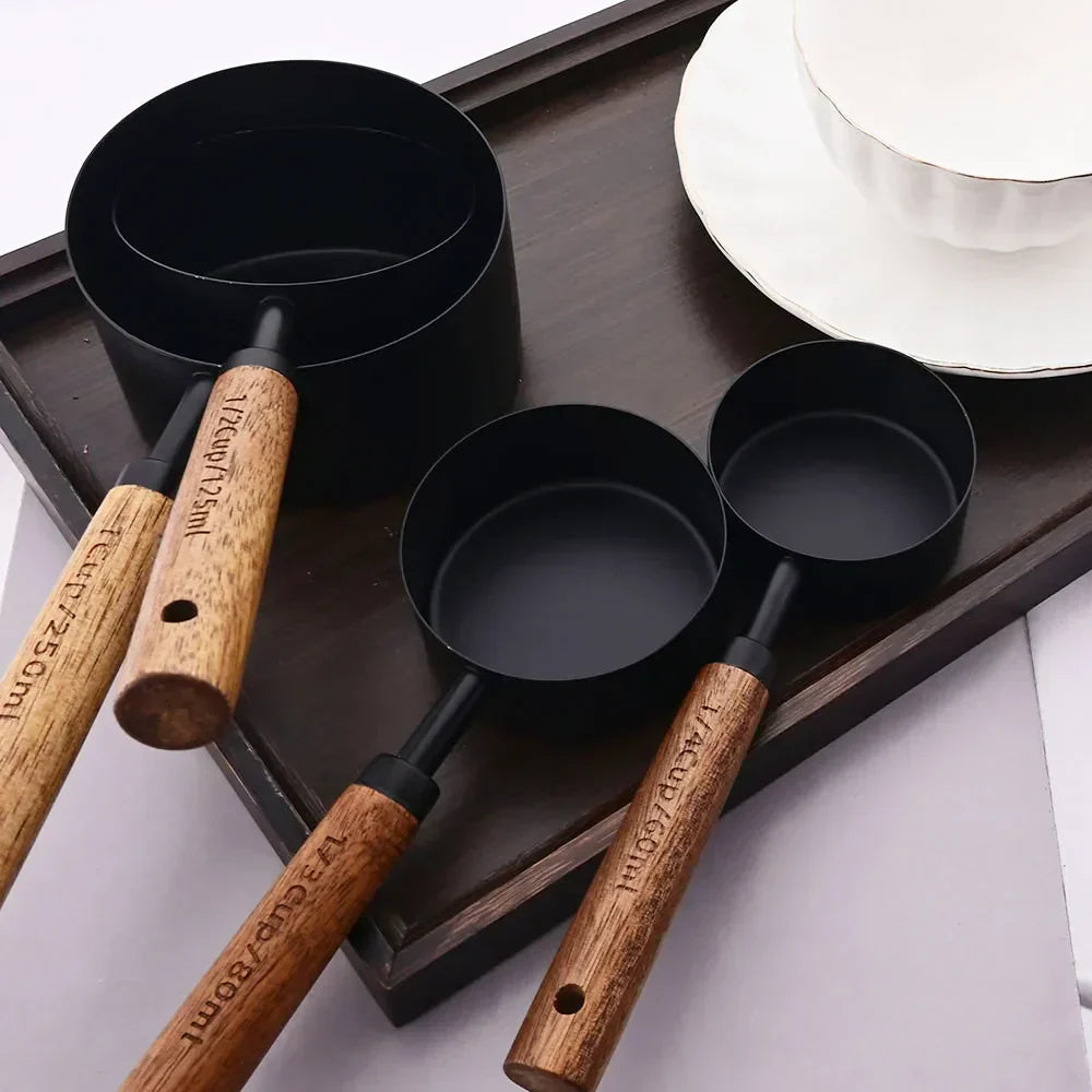 Measuring Cups & Spoons Engraved Stainless Steel Wood Handles