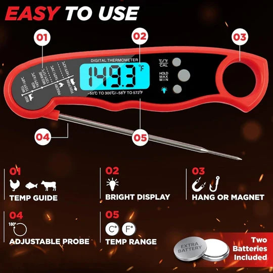 Meat Thermometer Stainless Steel Probe 3-Second Read