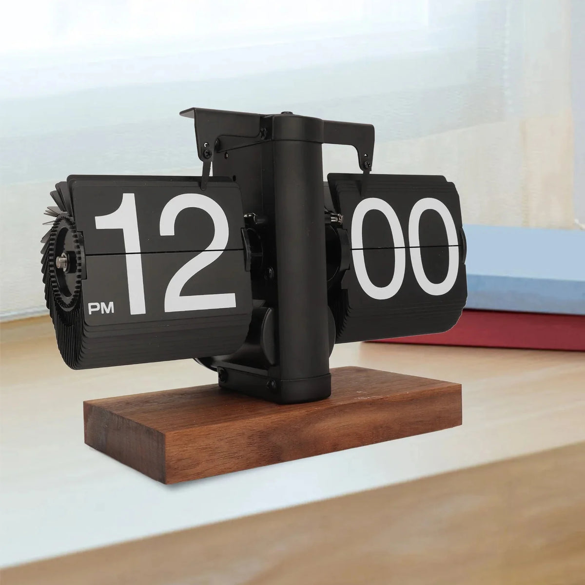 Mechanical Flip Clock Black Walnut Large Numbers