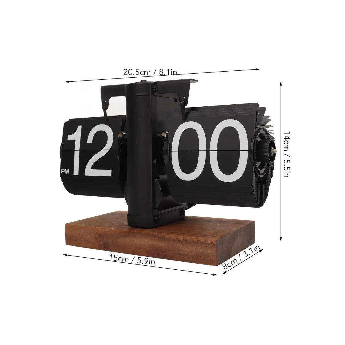 Mechanical Flip Clock Black Walnut Large Numbers