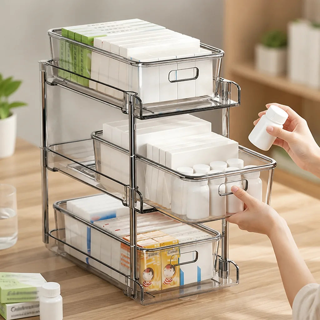 Medicine Organizer Box 3-Drawer Transparent PET