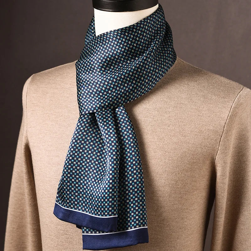 Men’s Scarf 100% Mulberry Silk Double-Layer Polka Dot Pattern