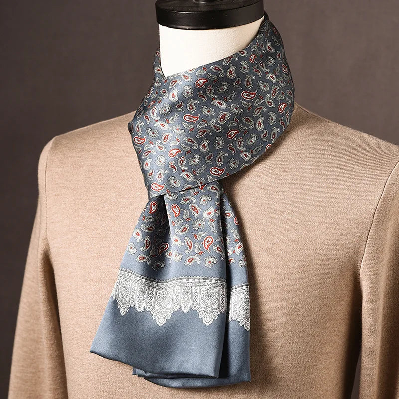Men’s Scarf 100% Mulberry Silk Double-Layer Polka Dot Pattern