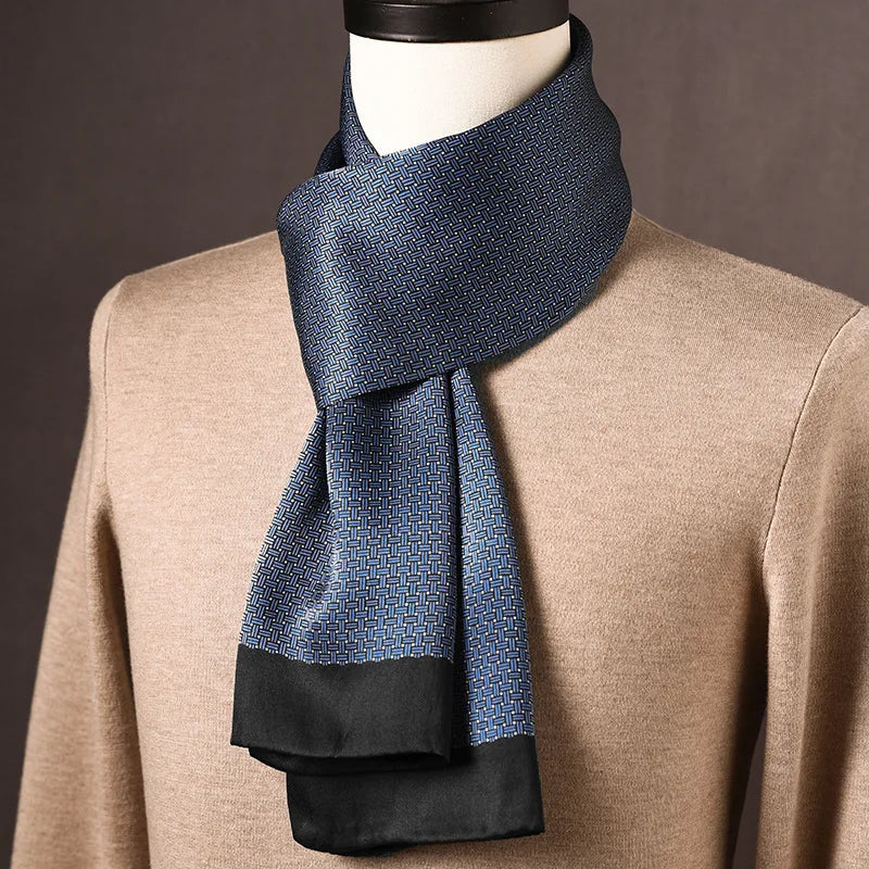 Men’s Scarf 100% Mulberry Silk Double-Layer Polka Dot Pattern