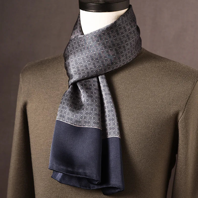 Men’s Scarf 100% Mulberry Silk Double-Layer Polka Dot Pattern