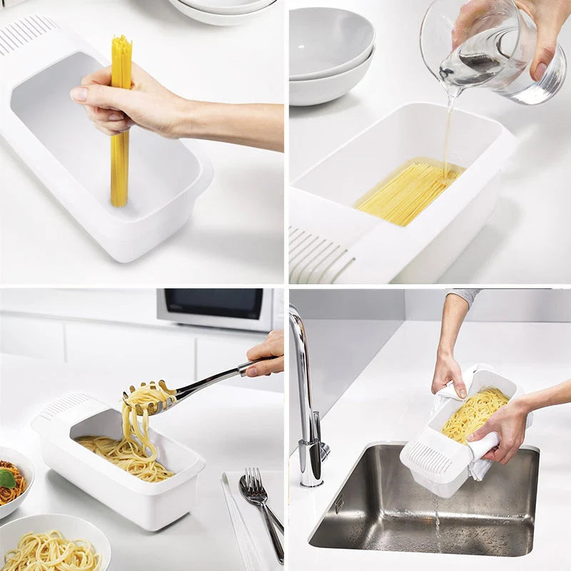 Microwave Pasta Cooker Integrated Strainer Lid BPA-Free Dishwasher-Safe