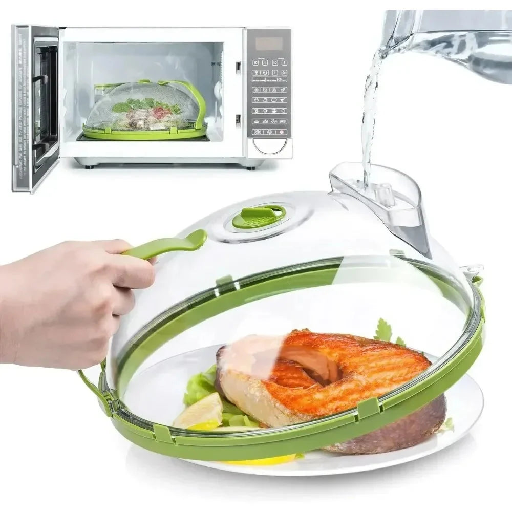 Microwave Splatter Cover Adjustable Steam Vent Built-In Water Reservoir