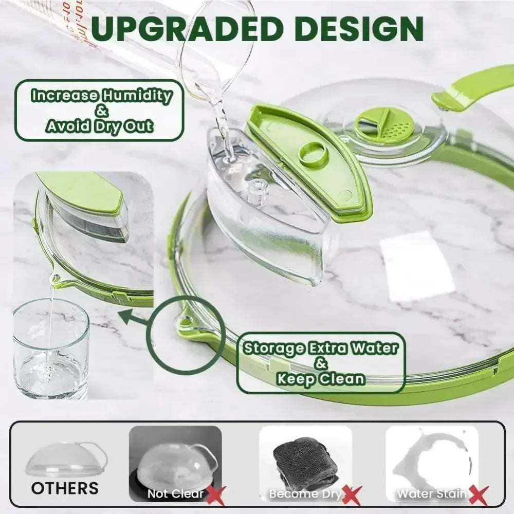 Microwave Splatter Cover Adjustable Steam Vent Built-In Water Reservoir