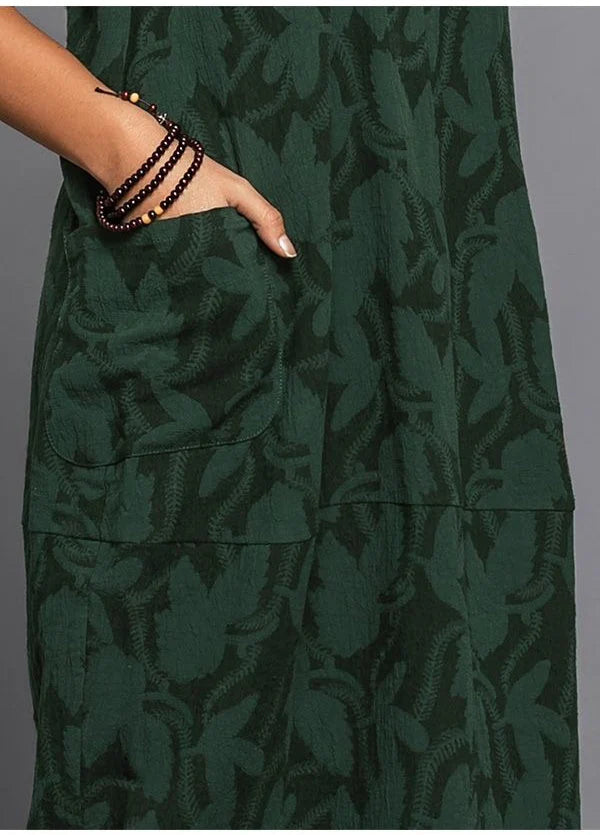 Midi Dress Floral Print Long Sleeves Side Pockets