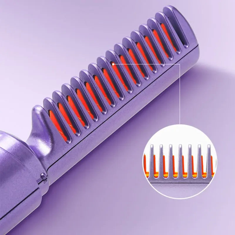 Mini Hair Straightening Brush Ceramic USB Rechargeable