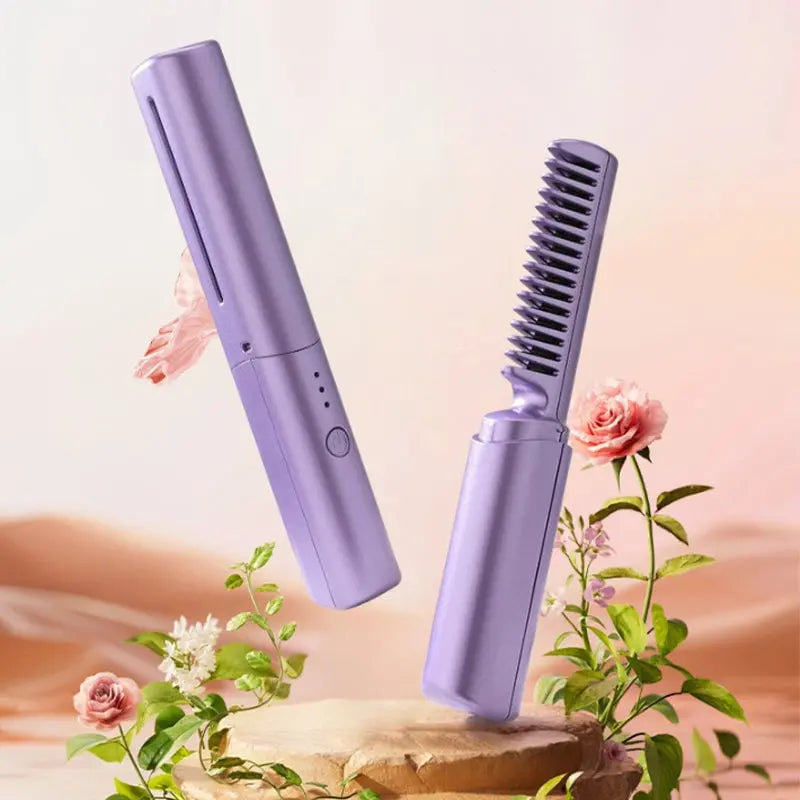 Mini Hair Straightening Brush Ceramic USB Rechargeable