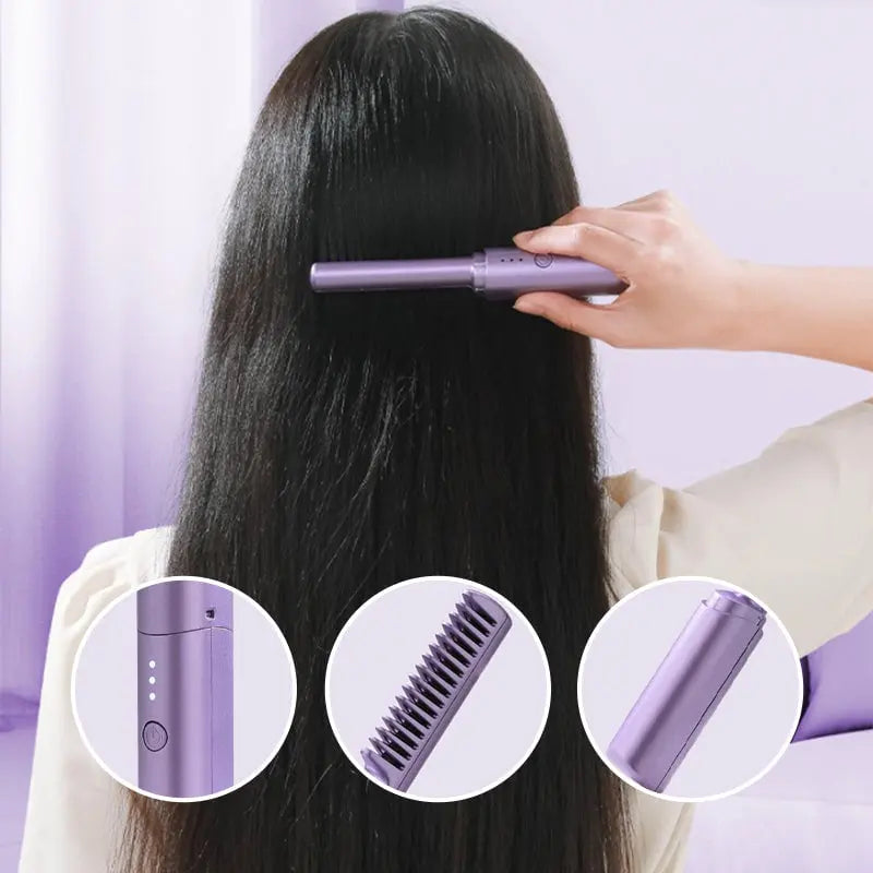 Mini Hair Straightening Brush Ceramic USB Rechargeable