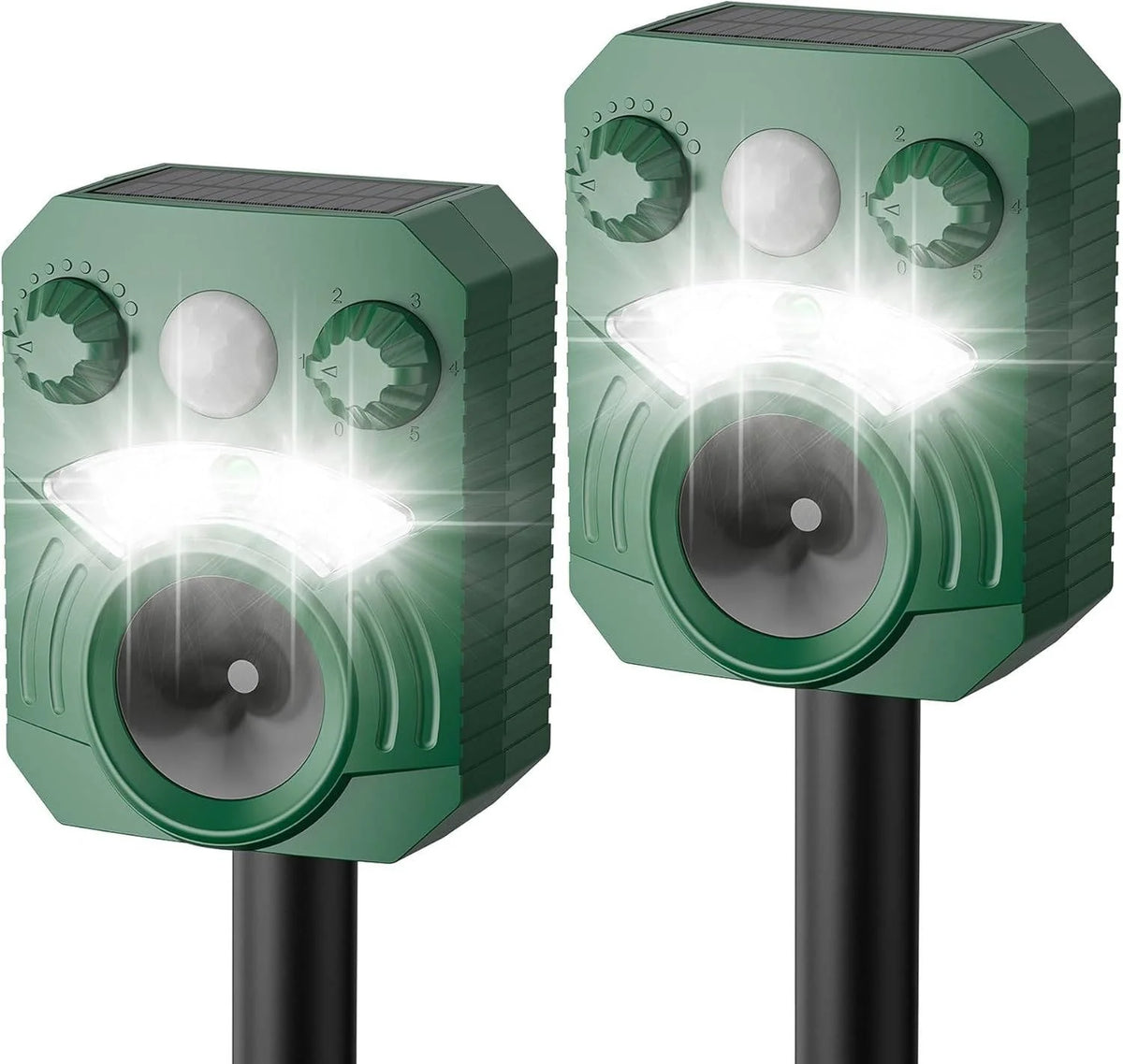 Motion-Activated Animal Deterrent Ultrasonic & Flashing Light Solar Powered