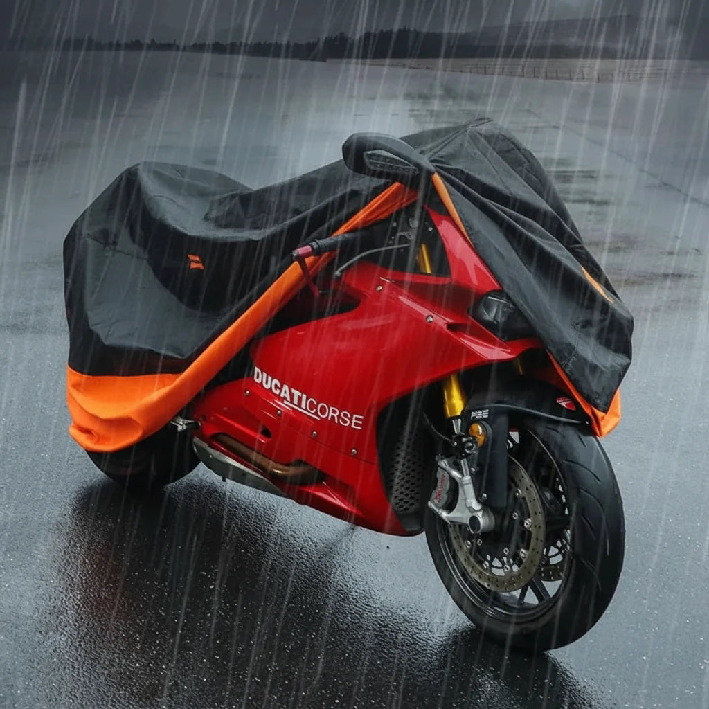 Motorcycle Cover Waterproof UV-Resistant With Reflective Strips & Lock Hole