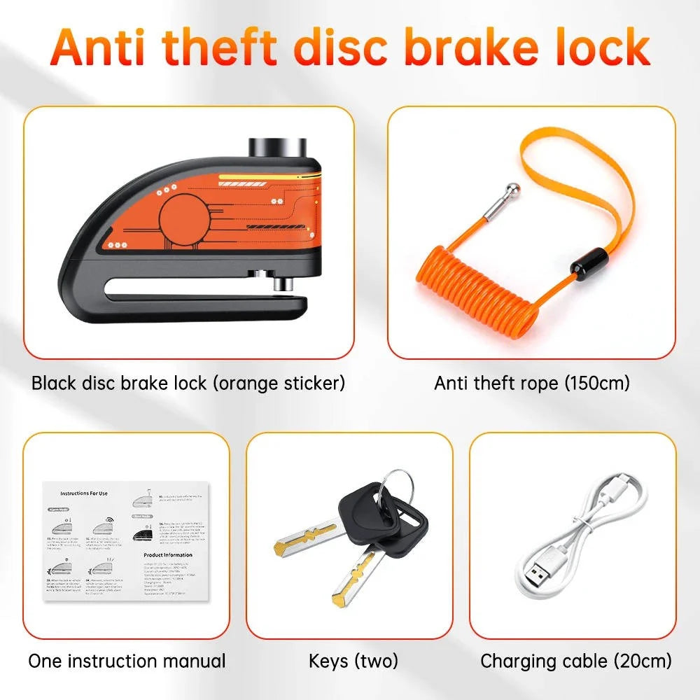 Motorcycle Disc Brake Lock Motion-Activated 120 dB Alarm IP67 Water-Resistant