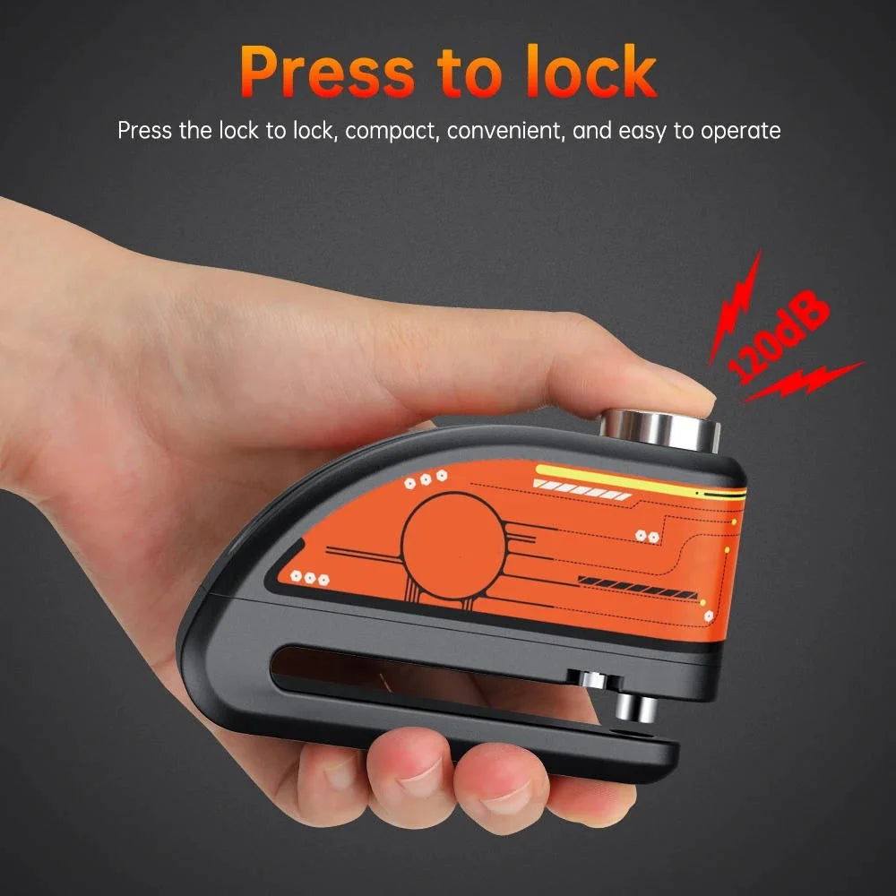 Motorcycle Disc Brake Lock Motion-Activated 120 dB Alarm IP67 Water-Resistant