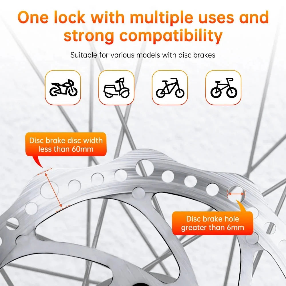 Motorcycle Disc Brake Lock Motion-Activated 120 dB Alarm IP67 Water-Resistant