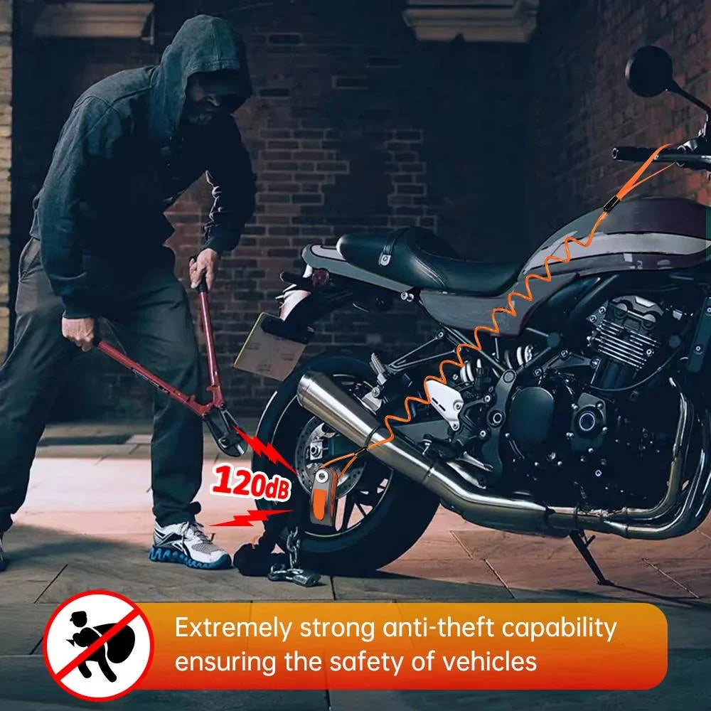 Motorcycle Disc Brake Lock Motion-Activated 120 dB Alarm IP67 Water-Resistant
