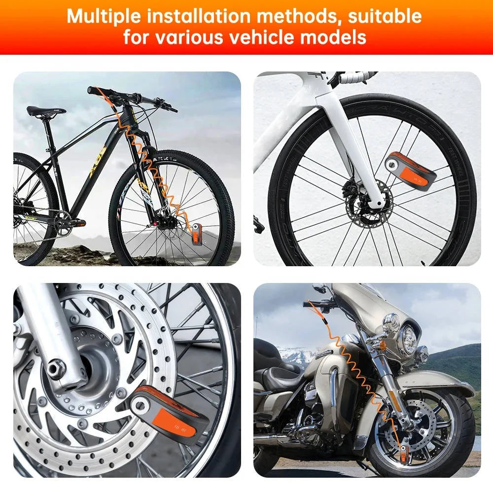 Motorcycle Disc Brake Lock Motion-Activated 120 dB Alarm IP67 Water-Resistant