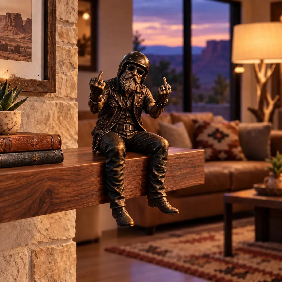 Motorcycle Rider Figurine Rustic Shelf Decor