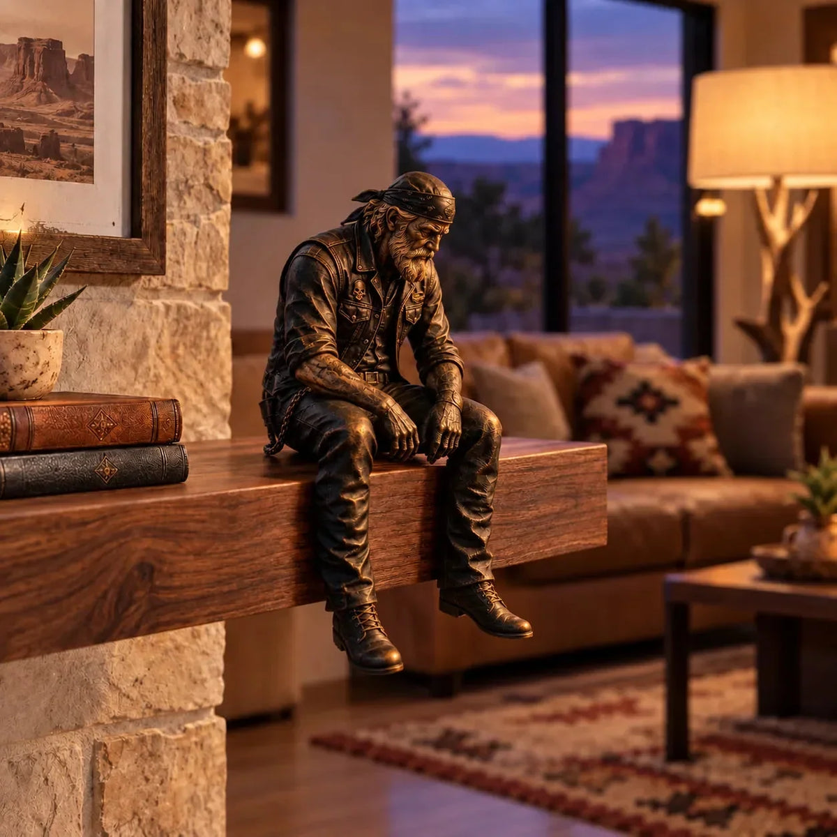 Motorcycle Rider Figurine Rustic Shelf Decor