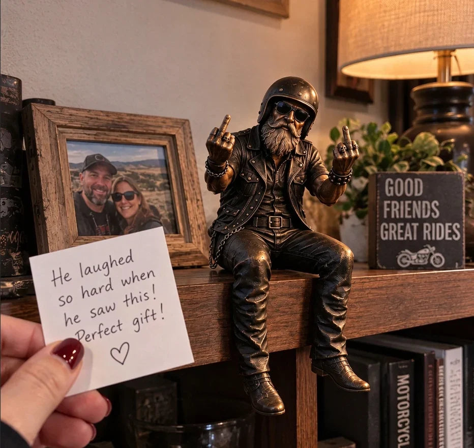 Motorcycle Rider Figurine Rustic Shelf Decor