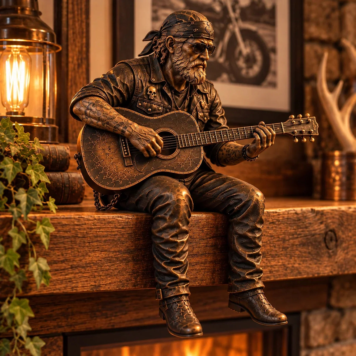 Motorcycle Rider Figurine Rustic Shelf Decor