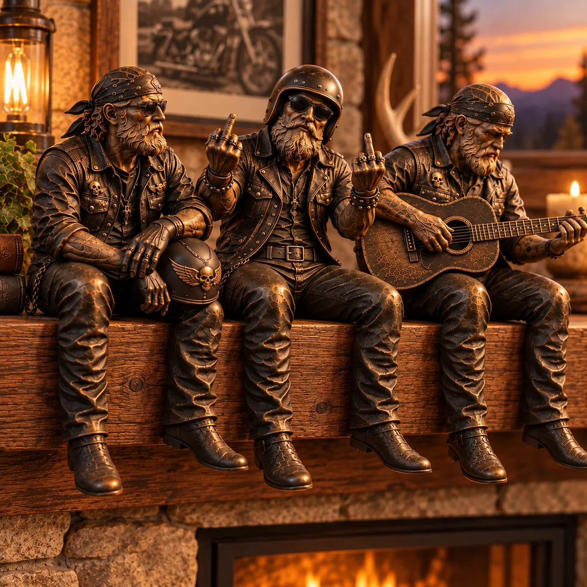 Motorcycle Rider Figurine Rustic Shelf Decor
