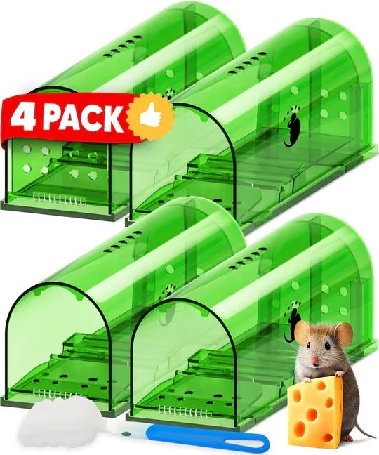 Mouse Trap Set Enclosed Live-Capture No-Touch Release 4-Piece