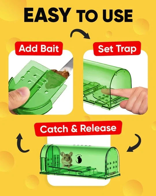 Mouse Trap Set Enclosed Live-Capture No-Touch Release 4-Piece