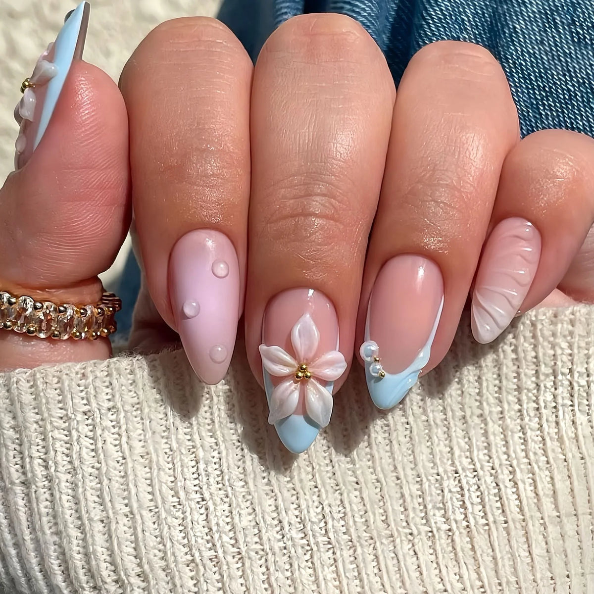Nail Art Decorations 3D Floral Silver
