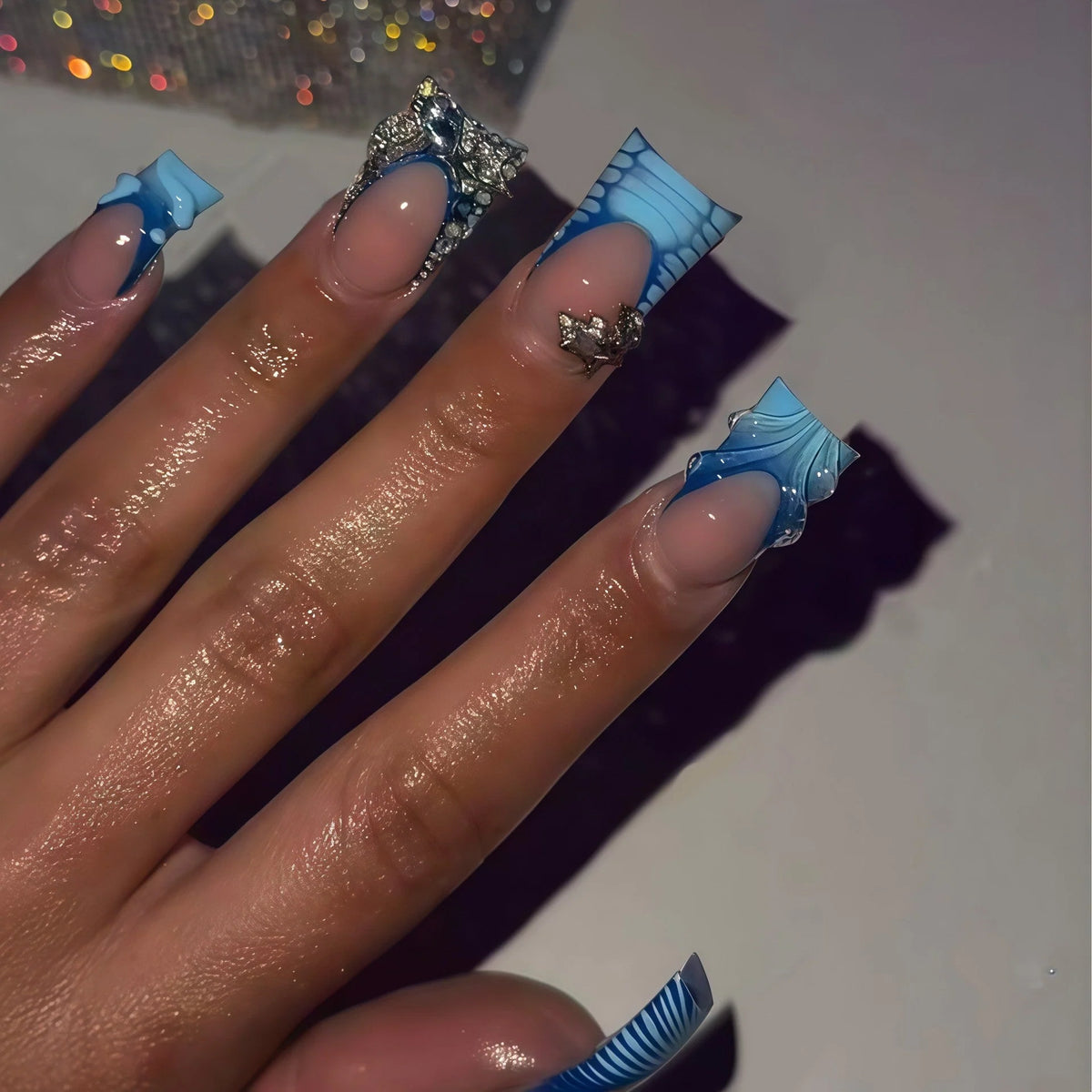 Nail Enhancements 3D Acrylic Silver Glossy Finish