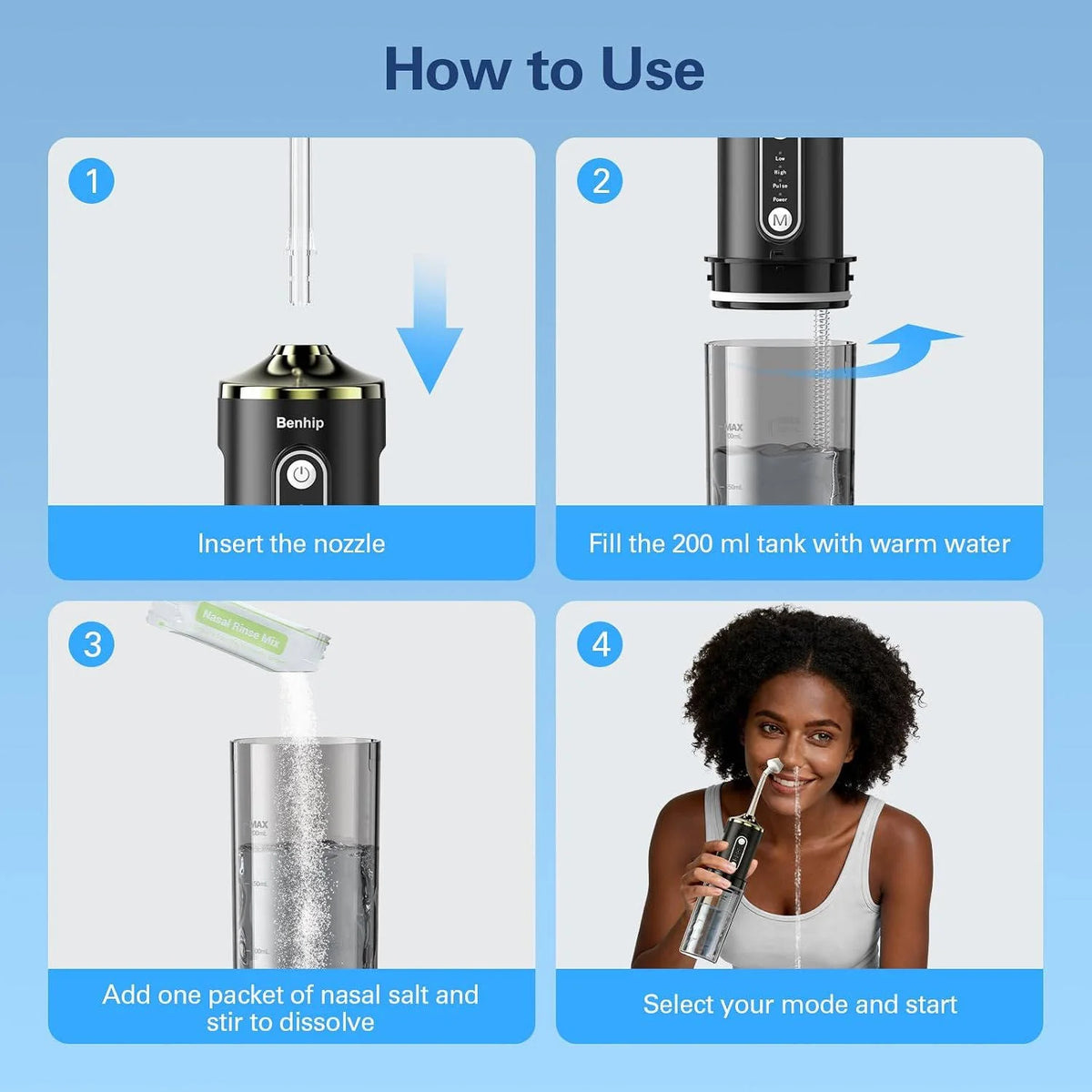 Nasal Irrigator Electric 4 Pressure Modes Waterproof
