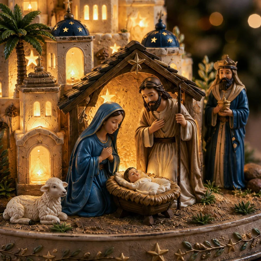 Nativity Scene Decoration Lighted Resin Tabletop Display