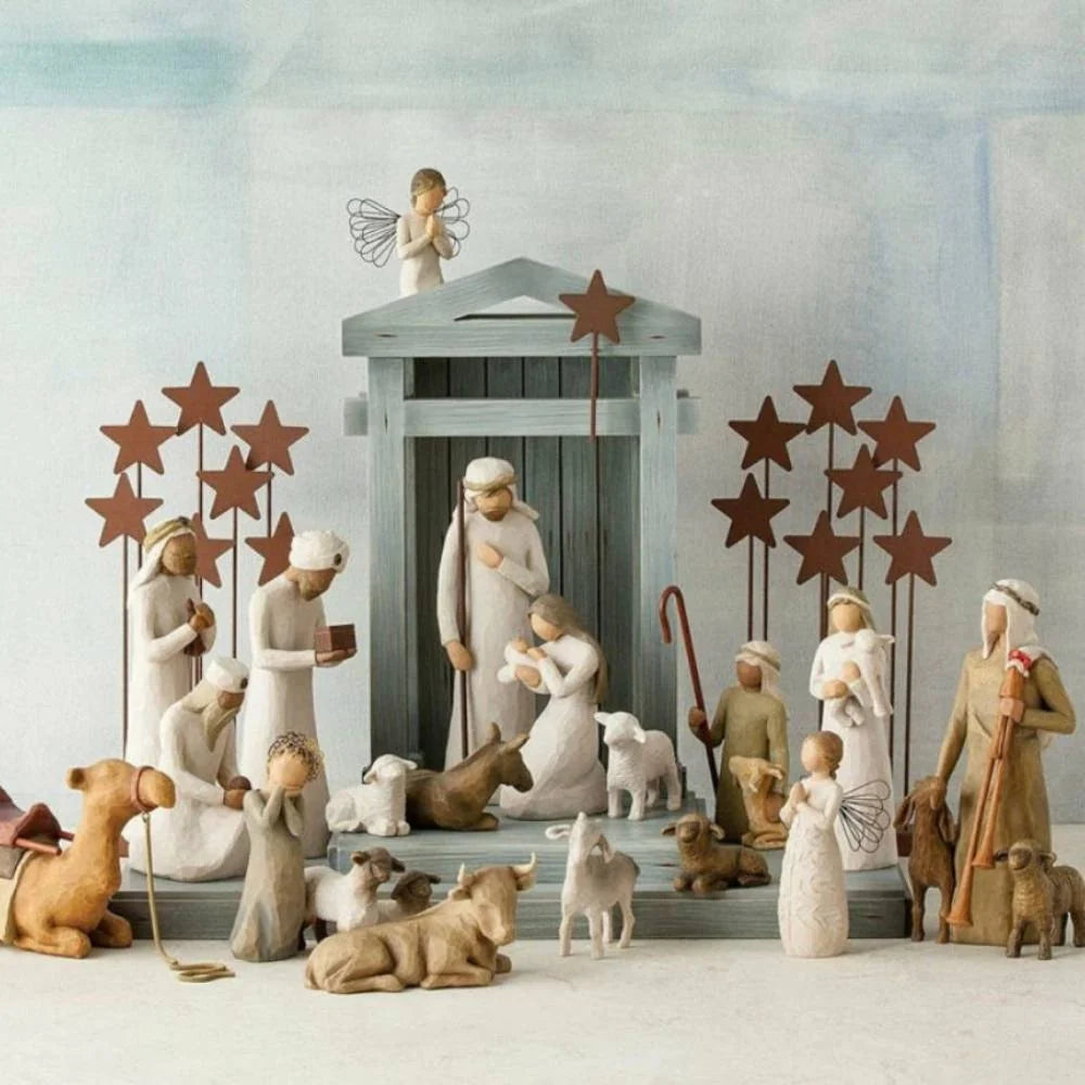Nativity Set Handmade Barn Wood Sculpted Figures